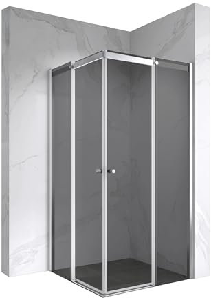 Moments Of Glass Mampara de Ducha Kaylee 80x90x195 cm con Puertas Correderas de Rodillos, Perfiles de Aluminio Cromado y Cristal Grey (Oscurecido)