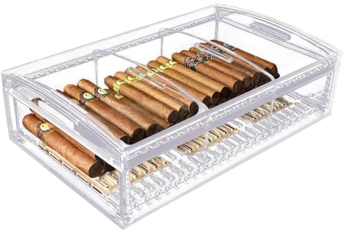 PP-Vic Transparent akrylhumidor, meshstruktur cigarrbricka, skrivbordsförsluten humidor, presentcigarrtillbehör, lämplig för mäns fars dag
