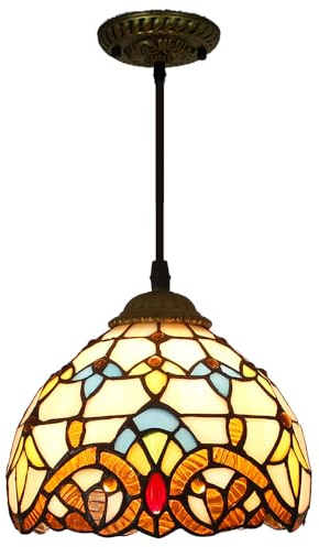 Chao Zan Tiffany Style Pendant Light, Stained Glass Dome Chandelier, Vintage Floral Pattern, Living Room Bedroom Hanging Lamp Hotel/Corridor/Exhibition Hall Pendant Lights,E27 Bulb Base (Figure: A)