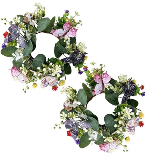 2pcs Kerzenringe Kränze 10 Zoll künstliche Blumenkerzenringe mit Eukalyptusblättern langlebige, geringe Seidenkränze ideal für Tischmittelstücke