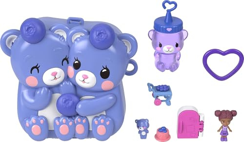 Polly Pocket Puppen und Spielset, Blueberry Besties Compact | Tragbares Reisespielzeug, 1 Mikro-Puppe, Haustier, fruchtige Accessoires, JKC48