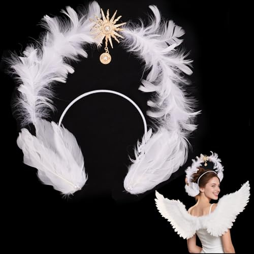 Engel Heiligenschein Haarreif Weiß,Halloween Engel Kostüm Damen Engel Teufel Feen Kostüme Haarreif Engelsflügel Engelskostüm Accessoires für Halloween Karneval Cosplay Fasching Motto Party Theater