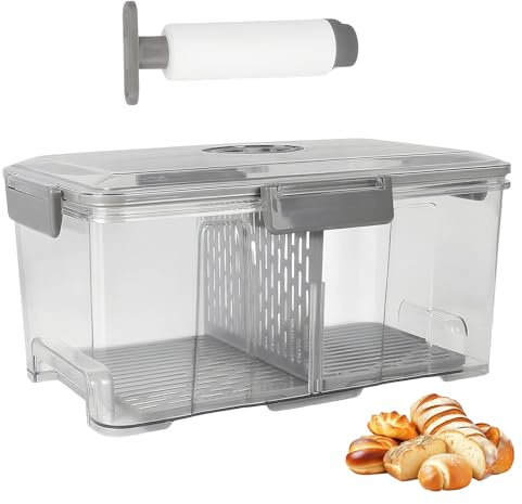 ZoeQide Boîte à pain sous vide avec pompe et dateur – Conteneur hermétique transparent 35 cm grande capacité avec plateau d’égouttage et fermeture à clips – Conservation du pain au réfrigérateur