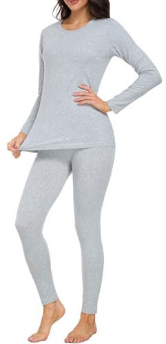 wirarpa Conjunto térmico de algodón para Mujer: Capa Base cálida, Parte Superior Ligera de Manga Larga y Pantalones de Pijama Gris Brezo Talla S