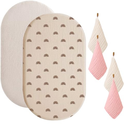 2 sábanas bajeras ajustables para cochecito de bebé, 82 x 41 cm, algodón puro suave, con 4 paños para vómitos para bebés