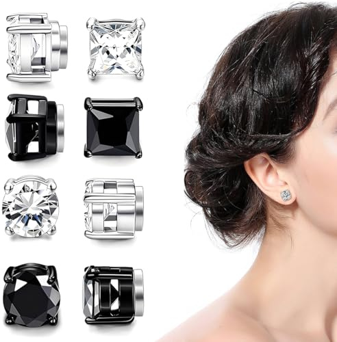 OIXEYA 4 pares pendientes magnéticos, sin necesidad de perforar, para hombre y mujer, diseño clip, 6 mm