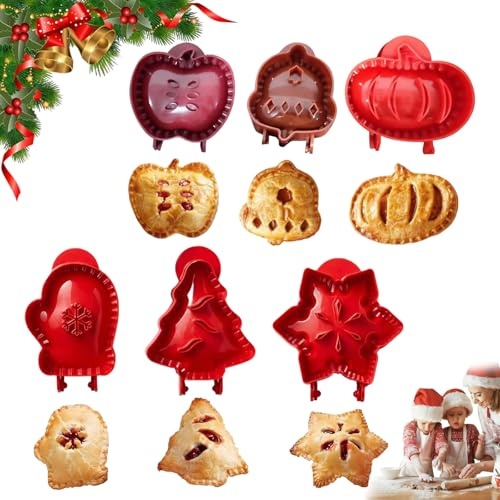 Ficugxd Weihnachts Mini Kuchenform,mini Apfelkuchen Form,Holiday Mini Pie Mold,Weihnachten Keksformen Handkuchenformen Festlich Herbst Taschen Kuchenformen Backen Für Party-6pcs