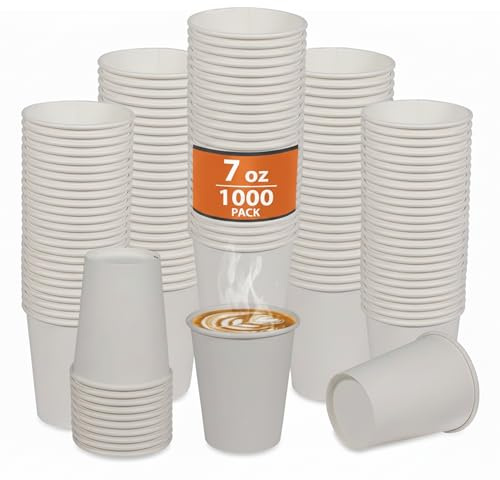 White Paper Cups 7oz Pack of 1000 Single Wall for Hot and Cold Drinks