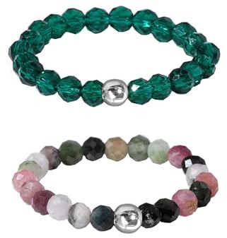 Hernin Naturstein Perlen Ringe Damen Elastisch Naturstein Stretch Ring Kristall Perlen Ring mit Silberperle Anti Stress Ringe Stapelbar Rings für Damen Mädchen