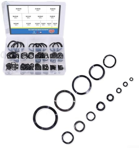 Set di rondelle elastiche ondulate in acciaio al carbonio, 320 pezzi, kit assortito di guarnizioni a compressione curve nere per allentare bulloni, dadi e viti in elettrodomestici commerciali e