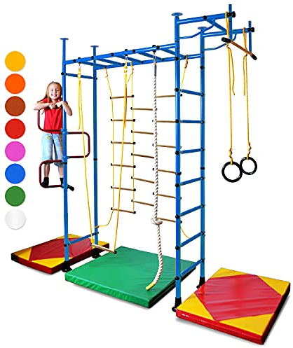 NiroSport FitTop M3 Espalier Suédois de Gymnastique pour les Enfants Escalade pour Chambre d'enfants, Sécurité Certifiée, Installation Facile, Charge maximale jusqu'à 130 kg, Made in Germany (Bleu, Hauteur de Plafond 2,0 - 2,5 m)