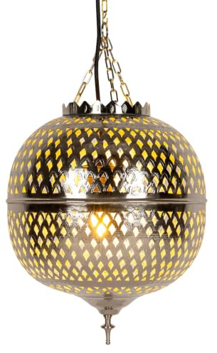 Orientalische Lampe Pendelleuchte Silber Safiye 30cm E27 Lampenfassung | Marokkanische Design Hängeleuchte Leuchte aus Marokko | Orient Lampen für Wohnzimmer, Küche oder Hängend über den Esstisch