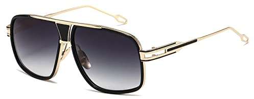 kimorn Sonnenbrille für Herren Retro Goggle Metallrahmen Classic Eyewear AE0336 (Gold&Grau, 62)