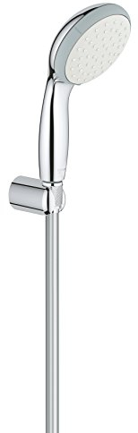 GROHE Vitalio Go 100- Set de ducha (teleducha de 10cm con 1 chorro, soportes de pared metal, flexo 1,75 m, menor consumo agua, instalación QuickGlue), cromo, 26198000