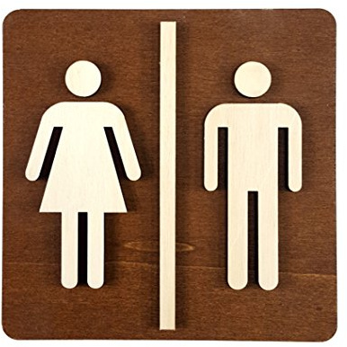 Manschin-Laserdesign WC Schild Nussbaum Dunkel Holz Toilettenschild Toilette Türschild Damen Herren Piktogramm (14x14cm)