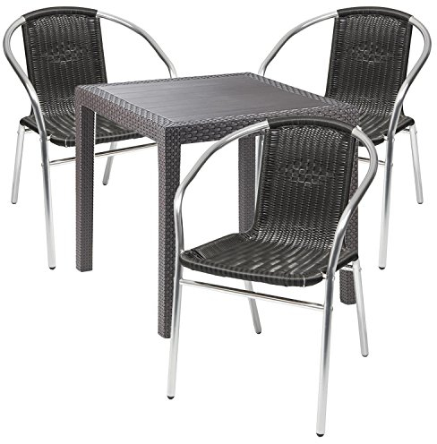 Mojawo Gartengarnitur - 4-teilig - Gartentisch Kunststoff 79x79cm H72cm - + 3 Stapelstühle - Kunststoff - Aluminium - Bistro Set - Esstisch - Stapelstuhl