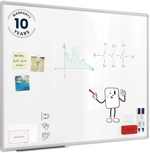 Allboards, magnetisches Whiteboard mit Expo-Alurahmen, trocken abwischbar und beschreibbar, wandmontierbar, 100 x 80 cm.