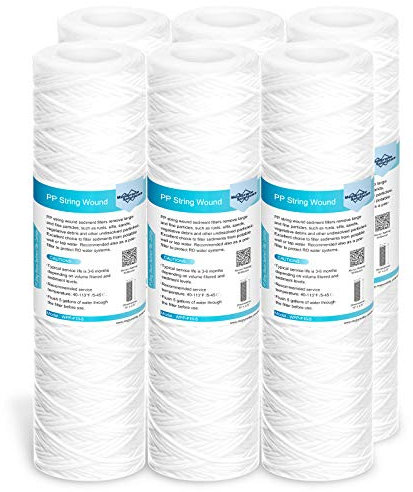 Membrane Solutions Cartucho 10 de Sedimentos para Toda la Casa, 50 micras, Recambio de Filtros para Eliminación de Sólidos en Suspensión, Tierra, Barro y Arena, 10 x 2,5 pulgadas, 6 Pack