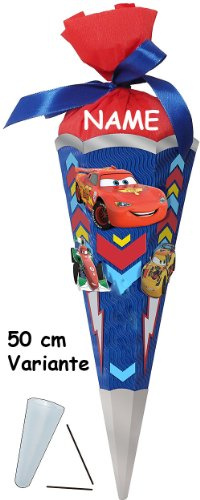 BASTELSET - Schultüte - Schultüte - Cars 50 cm - incl. Namen - Zuckertüte Nestler ALLE Größen - 6 eckig Queen Lightning Auto Jungen McQueen Autos Fahrzeuge