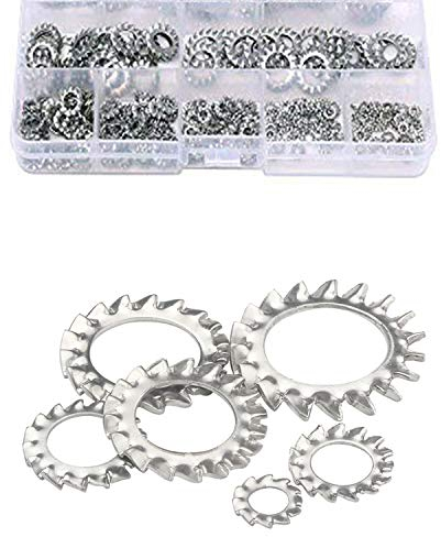 Zaky Extern Star Zahn Sicherungsscheiben 300 Stück 304 Edelstahl M2,5 M3 M4 M5 M6 M8 M10 M12 Dichtung Sicherungsscheiben Sortiment Kit Silber