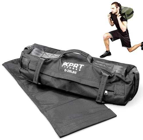 XPRT Fitness Workout Sandbag for Heavy Duty Workout Cross Training 7 Multi-positional Handles - Color Army Green/Black/Camo (Black, Medium)
