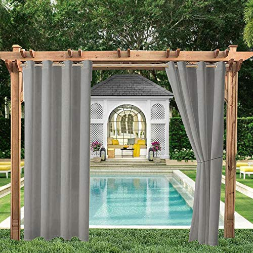 ele ELEOPTION Outdoor-Vorhänge, wasserabweisend, UV-Schutz, mit Ösen, für Garten, Hof, Balkon, Hellgrau, 2 Stück / 132 x 213 cm
