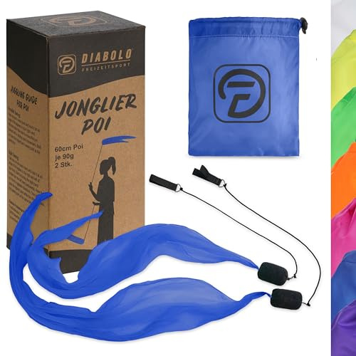 Diabolo Freizeitsport -Paire de Poi Lumineux UV - Bleu - 60 cm - Ailes d'ange - Spiral Pois - Soft-Pois - Sac de Transport inclu - Idéal pour débutants et Professionnels