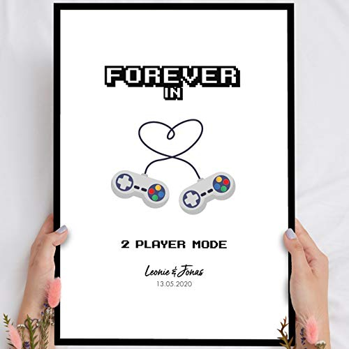 Elbeffekt Holzbild Gaming Love - personalisierbar zum Hinstellen/Aufhängen optional beleuchtet, Gaming Geschenk mit Spruch auf Holz - Aufsteller Dekoration - persönliches Geschenk