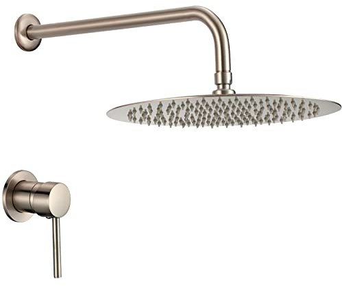 VALAZ Unterputz Duscharmatur Stahl Gebürsteter PVD-Schutz | Duschsystem mit Regendusche Regeneffekt | 1-Wege-Einhebeldusche, Edelstahl, Kopfbrause 20cm | Schnelle Wandmontage, Elegant, Guadiana-serie