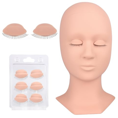 BEYELIAN Lash Mannequin Head Replaced Eyelids,Eyelash Extension Practice Head Kit, Training Mannequin Head with 4 Pairs Removable Eyelids, Natural Color Realistic Soft-Touch
