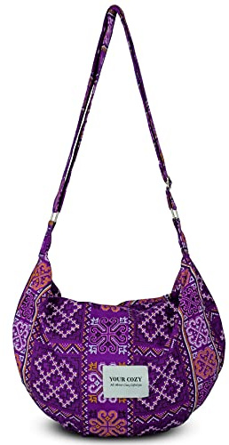 YOUR COZY Grand sac à bandoulière pour femme - Sac à main à fermeture éclair sur le dessus - Sac à bandoulière fait à la main