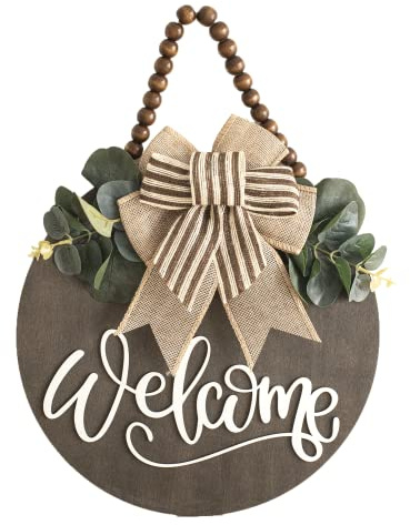 Welcome Sign for Front Door Wreath Decorations for All Seasons Front Porch Decor Hanging Gift for Farmhuose Home Outdoor Indoor(Welcome)