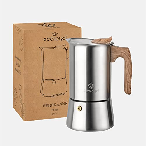 Ecoroyal Espressokocher | Edelstahl | Induktion geeignet I Für 1 bis 6 Tassen | 200-300 ml Mokkakanne I Espresso Kocher Alu-frei (200ml)