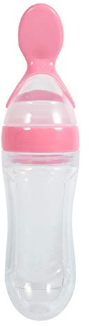 1 Stück 90 Ml Silikon Babynahrungs Spenderlöffel Silikon Baby Kleinkind Babyflasche mit Löffel Frische Lebensmittel Müsli Squeeze Feeder Heiß für Kinder Kleinkinder for Mädchen(Rosa)