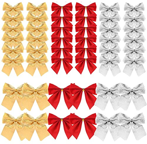 150pcs Mini Arc de Noël Nœuds Ruban Rouge Argent Doré Noeud pour Sapin de Noël Sapin De Noël Bow Décoration Décorations D'arcs Rubans de Décoration D'arbre de Noël Cadeaux de Couronne de Noël