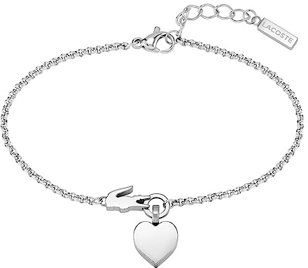 Lacoste Damen Gliederarmband Kollektion LOVE MY CROC aus Edelstahl (Gold oder Silber) mit Herz- und Krokodilanhängern