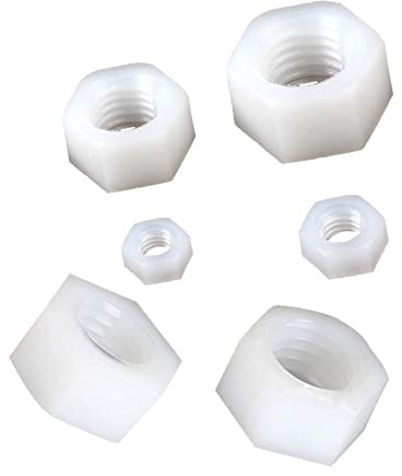 Dadi esagonali M12, dadi esagonali metrici in nylon con filettatura grossa, dadi esagonali in plastica, colore bianco, confezione da 50