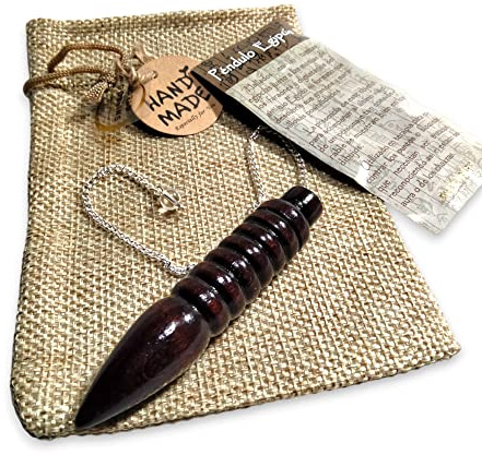 WORLD GOBLINS Péndulo Egipcio de Madera Exótica 8 cm. Cadena de Plata de Ley 925. 21cm | Radiestesia Adivinación + Folleto Explicativo y Bolsa Yute. Joyería Espiritual (Madera Egipcio 8 cm)