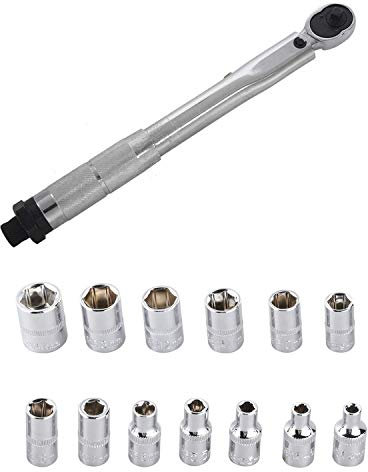 Samnuerly 1x 1/4 Inch Drive Torque Wrench Tools with Case Foot Pound 5-25NM Drive Click 46Pcs 1/4-Inch Socket Set Car Repair Tool Ratchet Torque Wrench Combo Tools Kit Auto Repairing