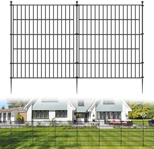 5 Panels No Dig Decorative Outdoor Garden Fence for Yard, 32 in(H) X 11.8 ft(L) Animal Barrier Fencing Rustproof Metal Wire Panel Border for Dog, Rabbits, and Patio Temporary Ground Stakes