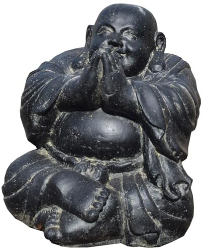 Teako Design Stonox Stein Skulptur Happy Buddha Maheshtala mit Anjali Geste, Frostbeständige Gartenfiguren, Figur geeignet für Gartenbereich (50 x 54 x 55 cm)