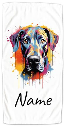 GRAZDesign Handtuch Hund mit Namen personalisiert Deutsche Dogge für Kinder & Erwachsende, Badetuch Saunatuch in Zwei Größen - 140x70cm