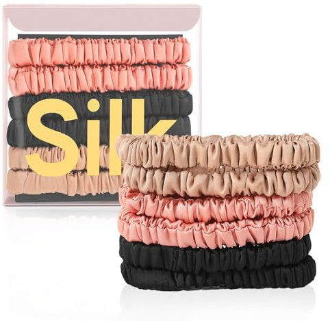 6Pcs Silk Hair Ties Small 22 Momme 100% Pure Mulberry Silk Scrunchies for Women Girls Thin Skinny Hair Sleep Scrunchies No Damage