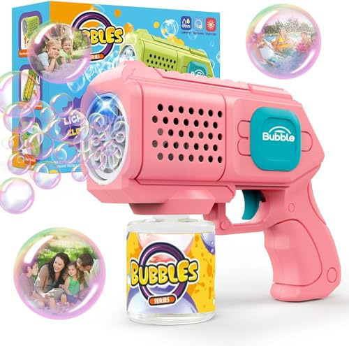 Bombble Automatische Seifenblasenpistole, Seifenblasenmaschine Gun Kinder 10000 Blasen/Min mit 130ML Seifenblasenlösung, Blasenspielzeug Geschenk für Kinder/Geburtstag/Party, Bubble Gun (101-Pink)