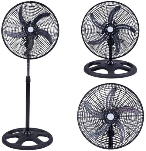 BAKAJI Ventilatore 3in1 Piantana Da tavolo Parete in Acciaio e Plastica 3 Velocita Regolabili Funzione Oscillazione Potenza, Base Tonda Resistente e Stabile, Silenzioso (50 cm)