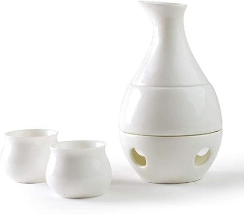 ANAIUCY Sake-Weinset, Weinglas, weißes Keramik-Sake-Set mit 4 Tassen Weinkrug, Weinwärmer, Sake-Flasche, Glas, Wasserflasche, Heimdekoration