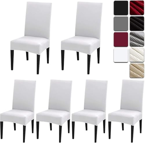 Dioxide Fundas para Sillas Pack de 6 Fundas Sillas Comedor, Fundas Elásticas Chair Covers Lavables Desmontables Cubiertas para Sillas Muy Fácil de Limpiar Duradera, Blanco