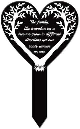 GLOBLELAND Herzförmiger Herzbaum Gartenstecker Gedenktafel Gedenkstecker Für Den Friedhof Acryl Grabstecker Wasserdichter Beileids Gartenstecker Für Den Hof Grab Friedhof