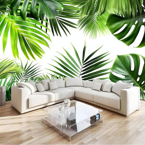Green 3D Mural Wallpaper Monstera Palm Leaf Non-Woven Premium Art Print Wall Mural for Boys’ Bedrooms Kids’ Rooms and Playrooms As Wall Decor Poster W350 X H256 Cm