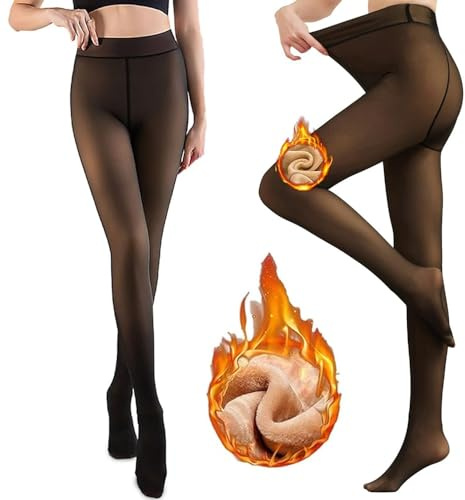 Collants chauds pour femmes hiver extensible transparent épais polaire opaque taille haute thermique extérieur (FR/ES, Alpha/lettres, S, M, Taille normale, Taille normale, Noir(300g(-5-10°C))